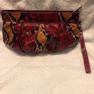 Colorful snakeskin print leather clutch